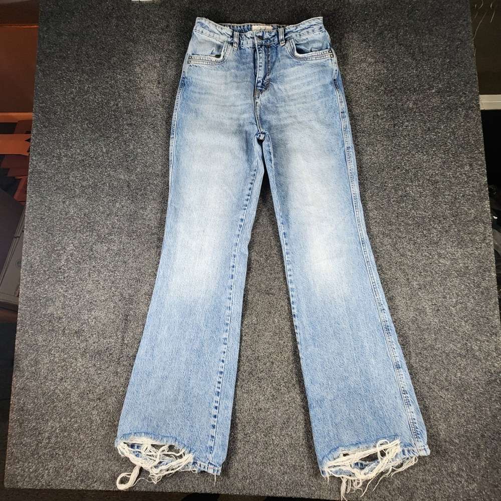 We The Free Jeans Womens 27 Blue Distressed Flare High Rise Ripped Hem OB1184999